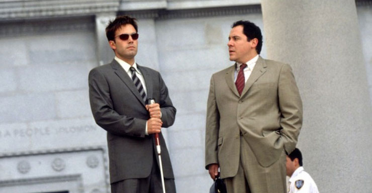 Ben Affleck and Jon Favreau as Matt Murdock and Foggy Nelson in the 2003 film, Daredevil