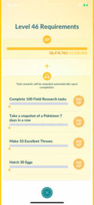 A screenshot from Pokemon GO outlining some of the new requirements to level up