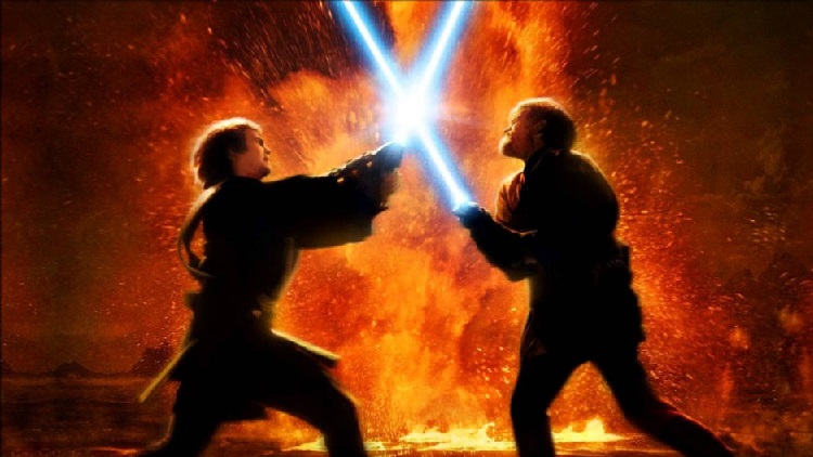Hayden Christensen as Anakin and Ewan McGregor as Obi Wan Kenobi