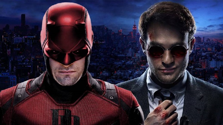 Side by side picture of Charlie Cox as Daredevil and Matt Murdock