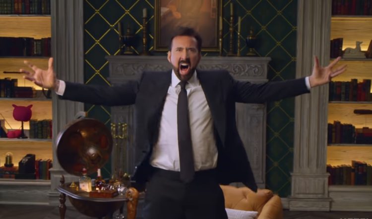 Nicholas Cage with his arms out shouting swear words in "The History of Swear Words"