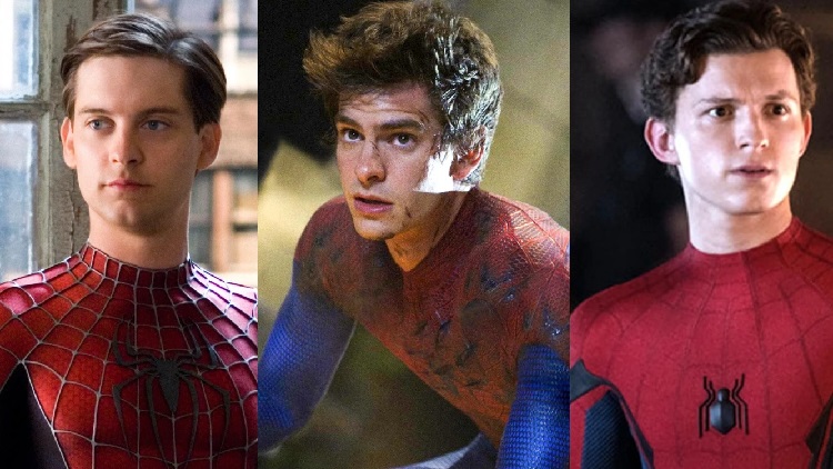 Tobey Macguire, Andrew Garfield, and Tom Holland as Spider-Man