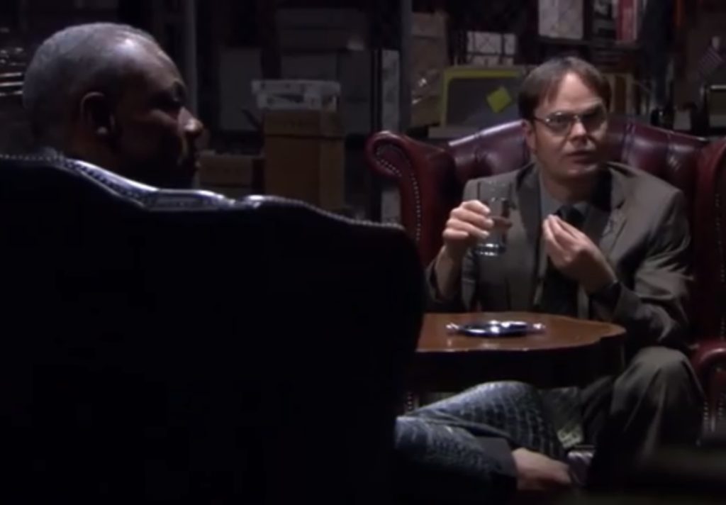 Dwight(Rainn Wilson) and Hank (Hugh Danes) on The Office