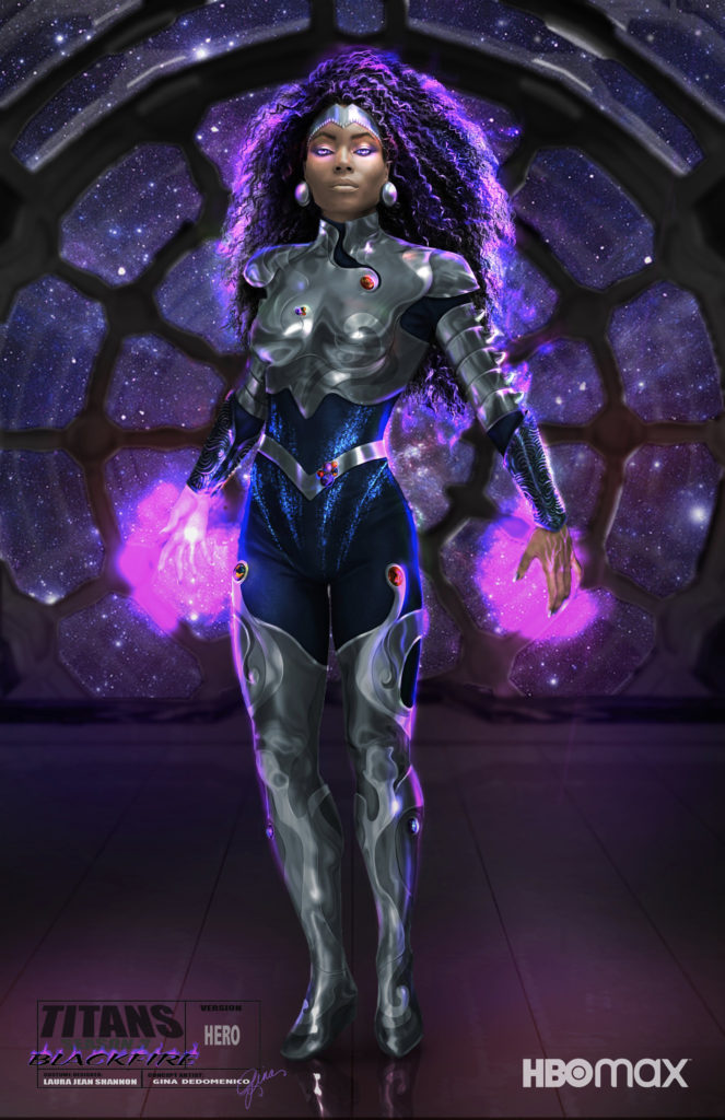 A preview image of Blackfire (Damaris Lewis) in her super sleek super hero costume ahead of its debut on the third season of the HBO Max show, "Titans."