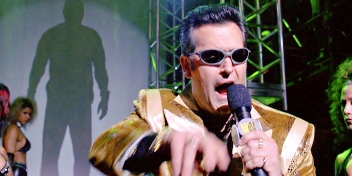 Bruce Campbell played an energetic wrestling announcer in the first "Spider-Man" movie directed by Sam Raimi