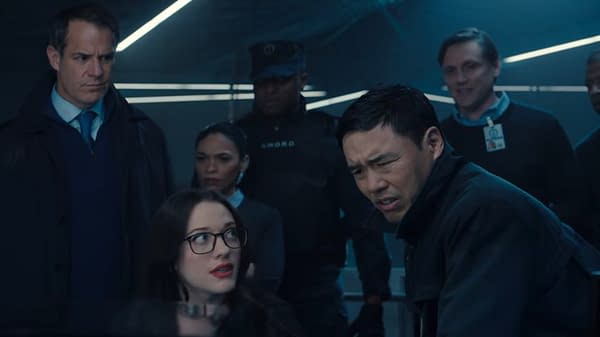 Kat Dennings and Randall Park as Darcy Lewis and Jimmy Woo in 'WandaVision'