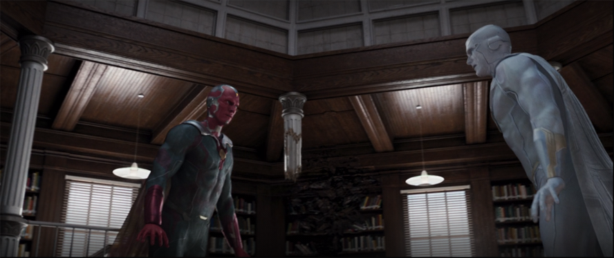 Vision (Paul Bettany) faces off against an all-white version of himself.