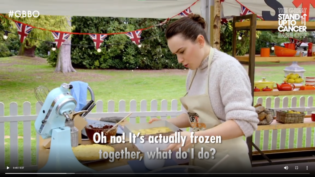 Daisy Ridley on the set of The Great Celebrity Bake Off.