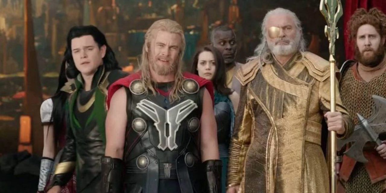 Matt Damon, Luke Hemsworth, and Sam Neill in 'Thor: Ragnarok'