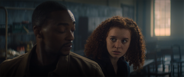 Sam (Anthony Mackie) tries to reason with Karli (Erin Kellyman) in a still from "The Falcon and the Winter Soldier" on Disney+.
