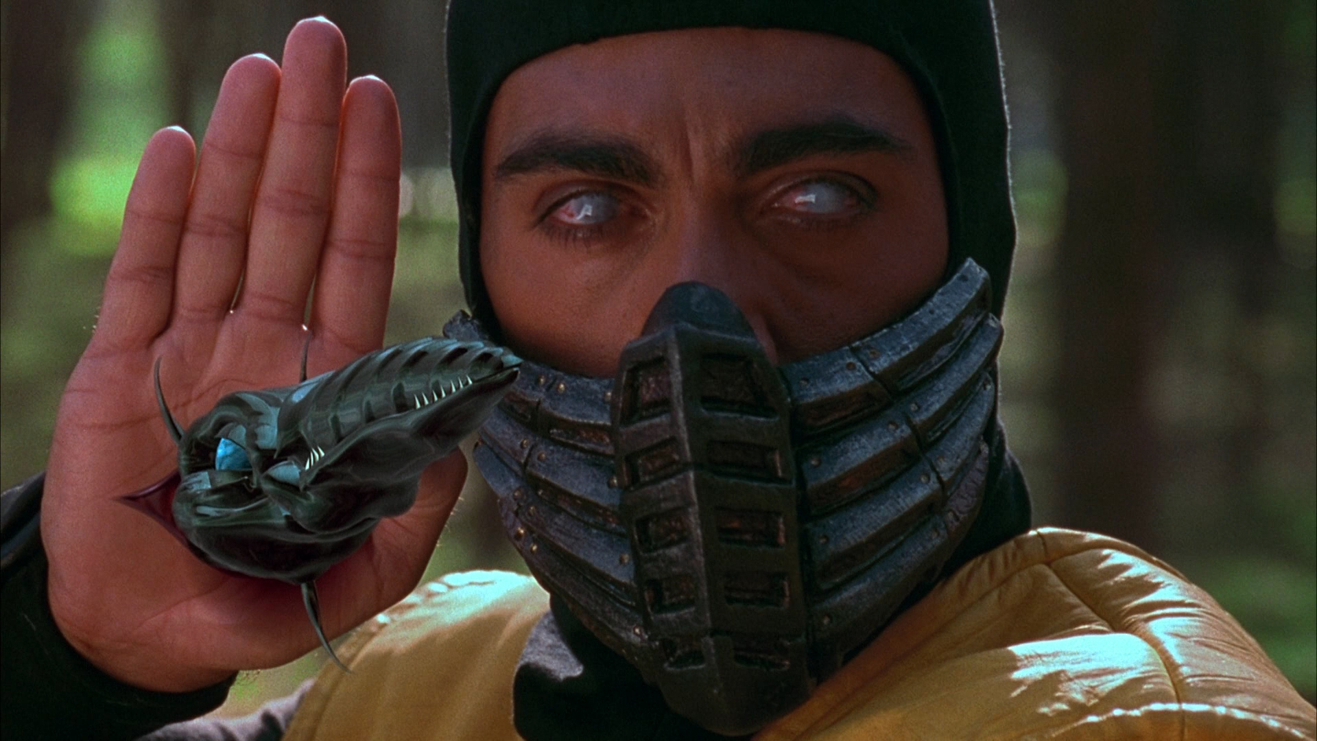 Scorpion (Chris Casamassa) produces his deadly dagger from his palm in a still from the 1995 film "Mortal Kombat."