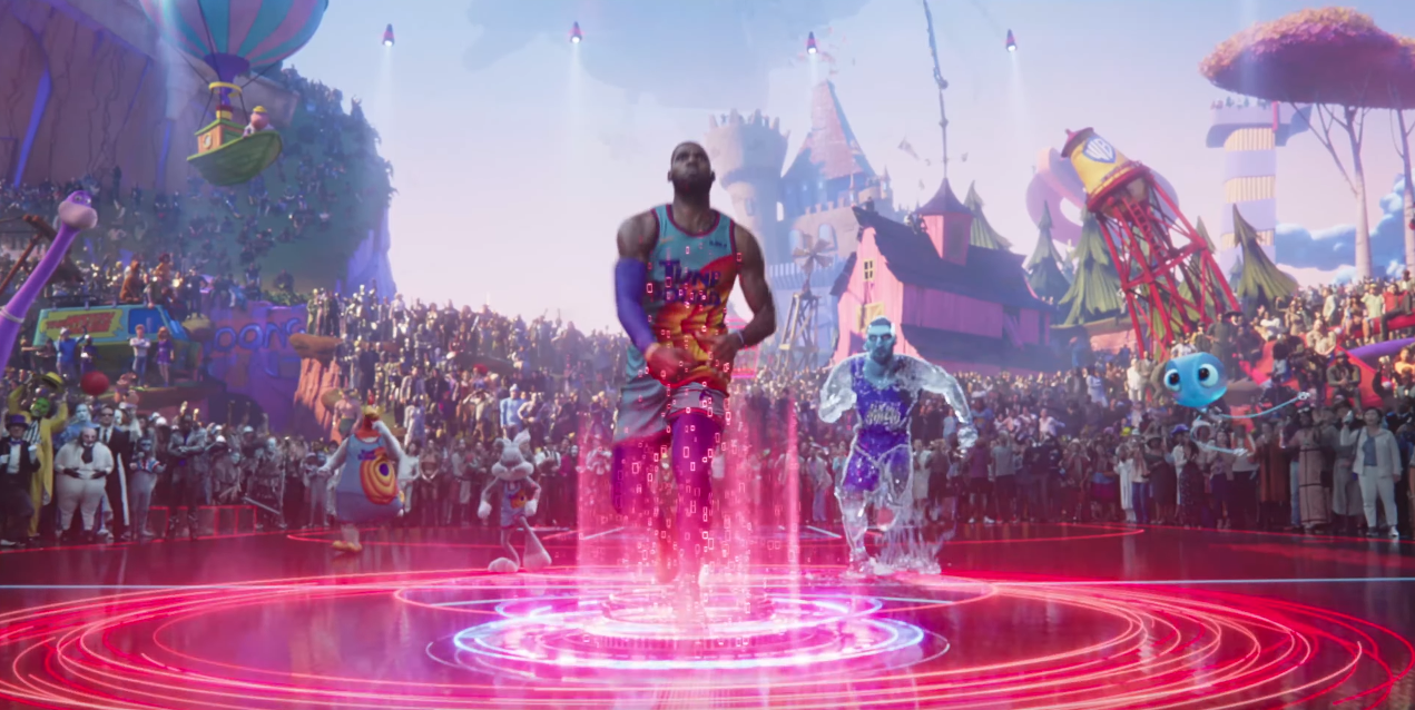 Space Jam: A New Legacy: Lebron going for a basketball shot
