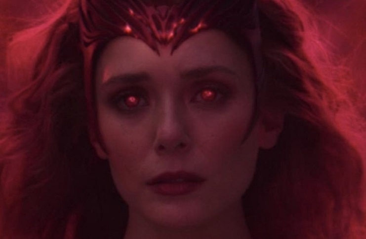 Elizabeth Olsen as Wanda Maximoff the Scarlet Witch with glowing eyes from WandaVision