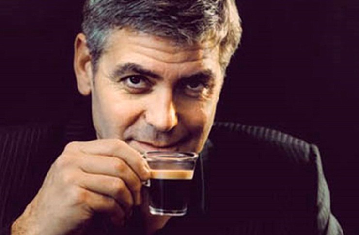 George Clooney drinking coffee