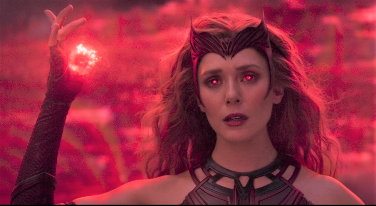 Wanda (Elizabeth Olsen) finds her full potential and becomes the Scarlet Witch in a scene from the Disney+ show "WandaVision."