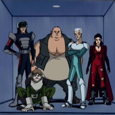 The Brotherhood from X-Men: evolution- Avalanche, Toad, Blob, Quicksilver, and Scarlet Witch