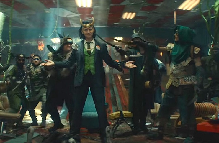 Tom Hiddleston as Loki surrounded by enemies on Disney+