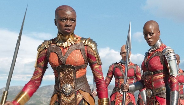 Danai Gurira as Okoye and Florence Kasumba as Ayo in Black Panther