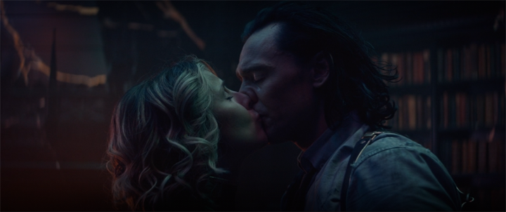 After flirting with it for two episodes Sylvie (Sophia Di Martino) and Loki (Tom Hiddleston) finally kiss in a still from the Disney+ series "Loki."
