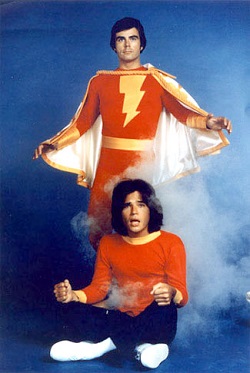 Jackson Bostwick as Captain Marvel and Michael Gray as Billy Batson on Shazam