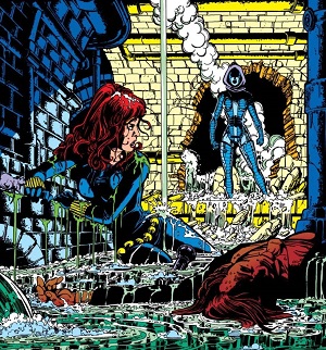 Natasha Romanoff/Black Widow battles Melina Vostokoff/Iron Maiden in the comics