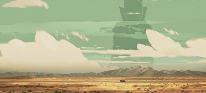 The Watcher surveys all from the skyline of the New Mexico desert in a still from the Disney+ series "What If...?"