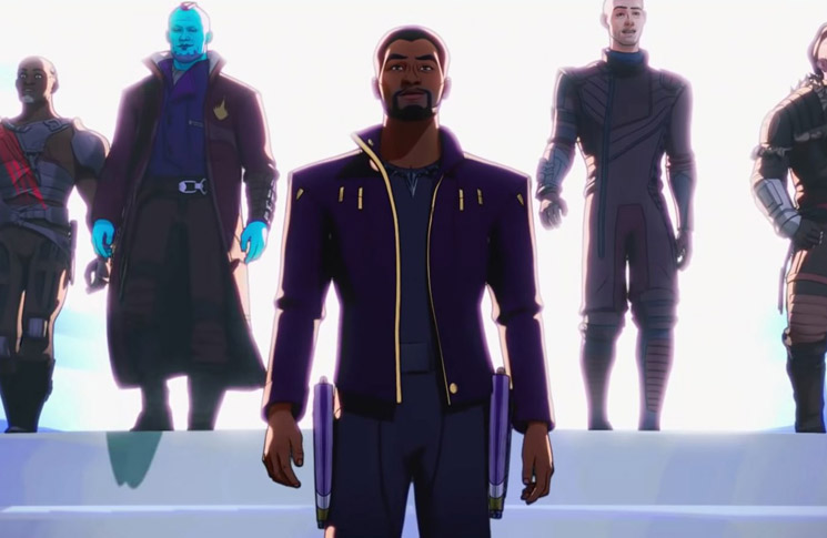 T-Challa (Chadwick Boseman) inspirse the Ravagers to do good in the universe in a still from the Disney+ series 