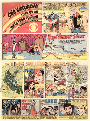 Comic book ad showing CBS' new Saturday morning lineup in 1979