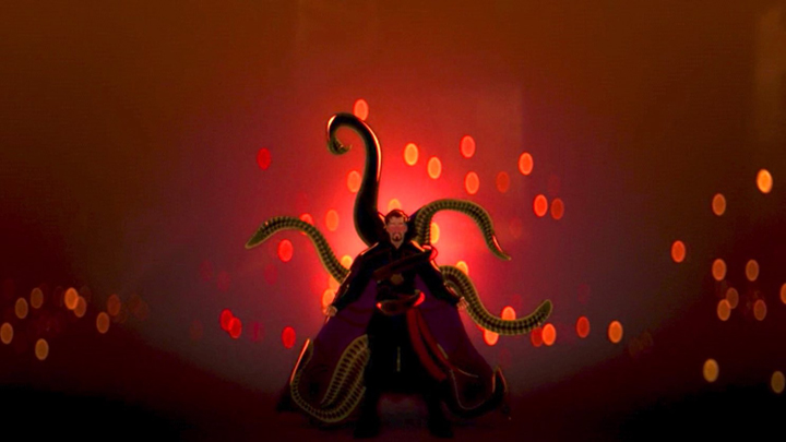 Doctor Strange absorbs the energy of a tentacled monster in a still from the Disney+ series "What If...?"