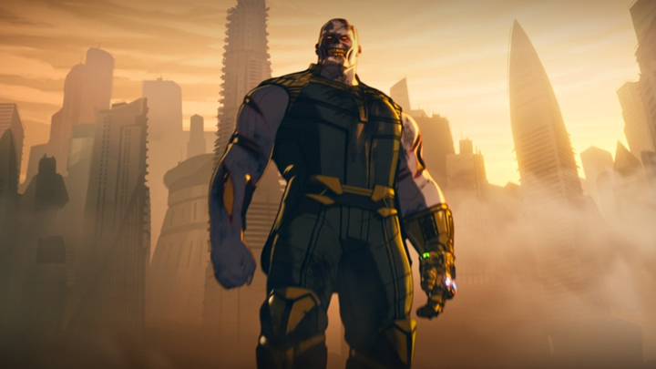 A zombie Thanos possess fix of the six Infinity gems in a still from the Disney+ series "What If...?"