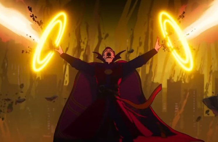 Doctor Strange lets his magic explode from his hands in his quest to save the life of Christine Palmer in a still from the Disney+ series 