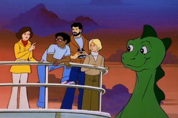 screenshot of the animated crew of the Calico and Godzooky from the animated feature Godzilla