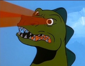 Screen shot of Godzilla shooting lazers from his eyes