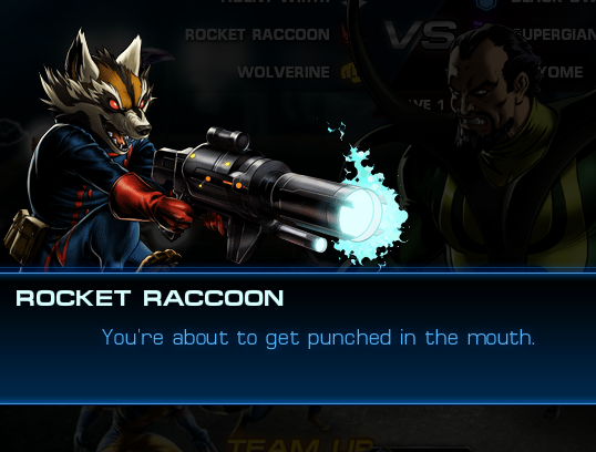 Rocket Racoon maintains his hard-edge in the 'Marvel: Avengers Alliance' game.