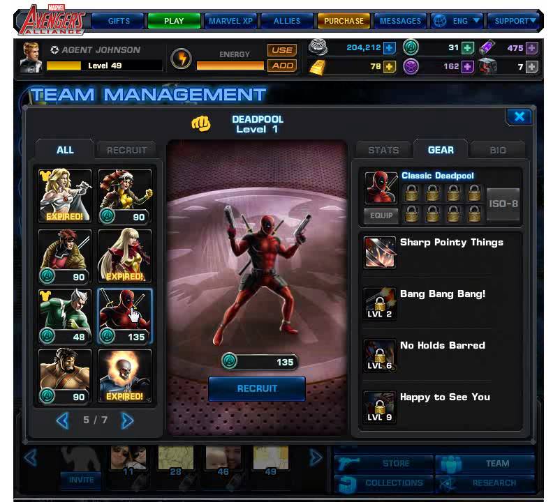 Players can chose to play from dozens of characters and upgrade them all from the Team Management screen.