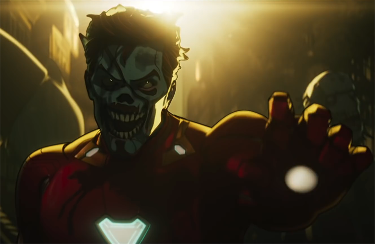 Zombie Iron Man readies his repulsor beams on Bruce Banner in a still from the Disney+ series 