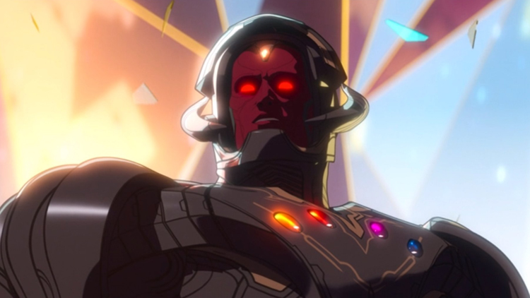 Ultron, controlling the Infinity Stones, sets his sights on other planets in a still from the Disney+ series "What If...?"