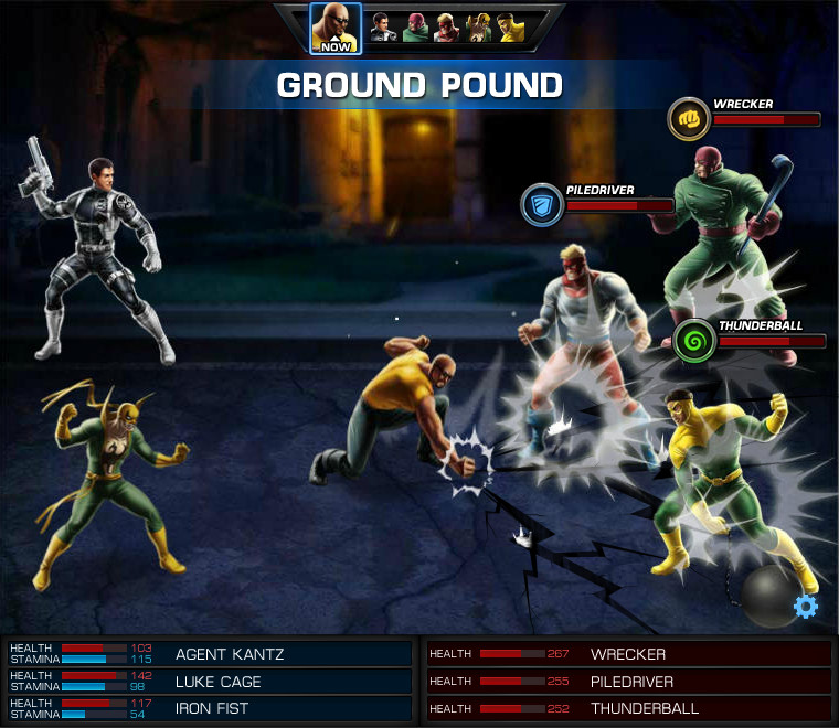 Players choose a team of three heroes and battle through waves of enemies to progress through the game.