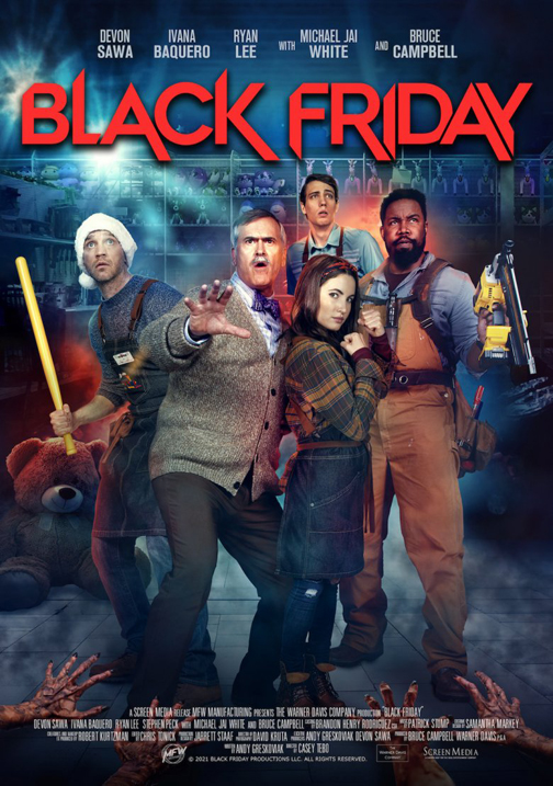 The theatrical poster for "Black Friday," a new film starring Bruce Campbell, Devon Sawa, and Michael Jai White