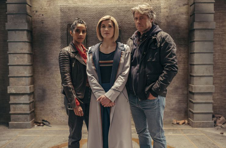 Mandip Gill, Jodie Whittaker, and John Lewis stars in the Doctor Who Season 13 premiere episode The Halloween Apocalypse.