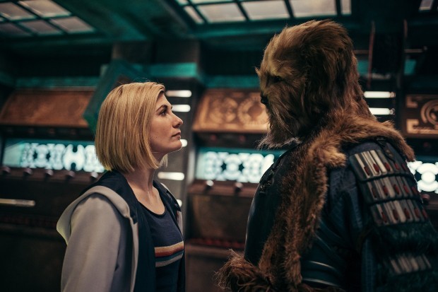 The Doctor (Jodie Whittaker) and Karvanista (Craige Els) in The Halloween Apocalypse
