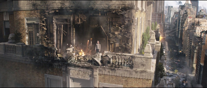 Kate Bishop looks out from her ruined penthouse during the Attack on New York in a still from the Disney+ series "Hawkeye."