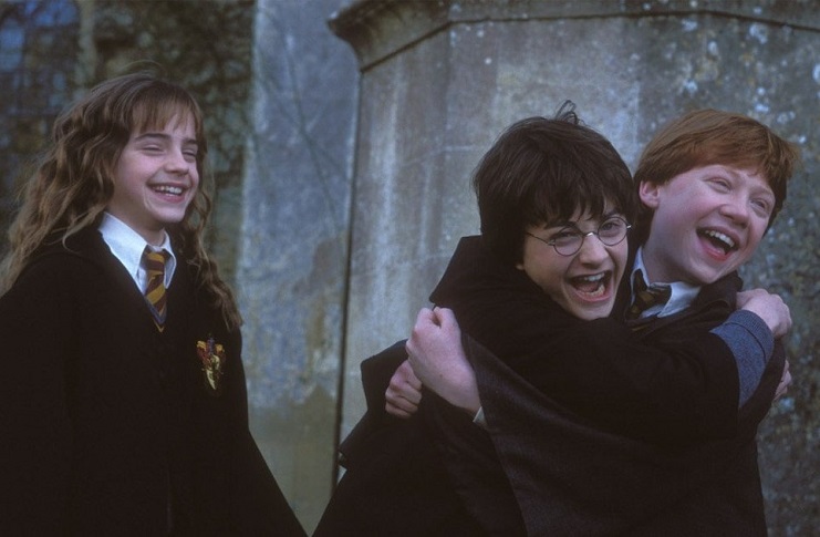 Harry Potter Reunion: Emma Watson as Hermione Granger, Daniel Radcliffe as Harry Potter, and Rupert Grint as Ron Weasley in the Harry Potter movies