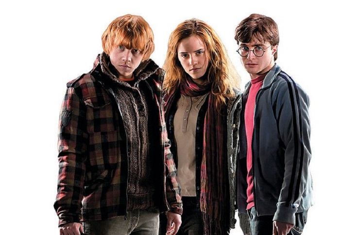 Rupert Grint as Ron Weasley, Emma Watson as Hermione Granger, Daniel Radcliffe as Harry Potter