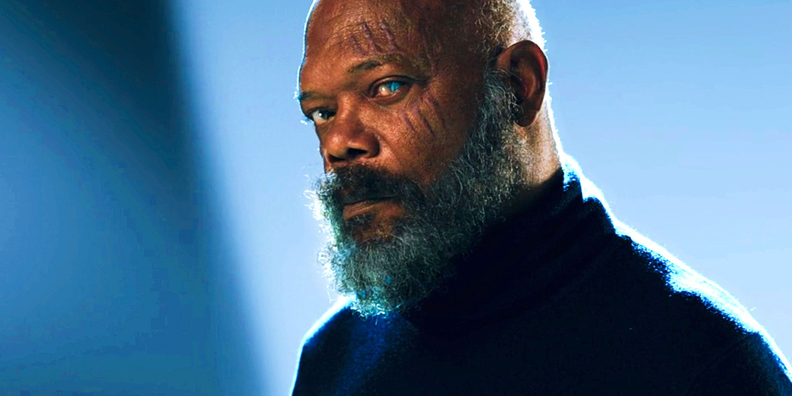 Nick Fury (Samuel L. Jackson) looks older and grayer in a sneak peek at the upcoming "Secret Invasion" on Disney+.