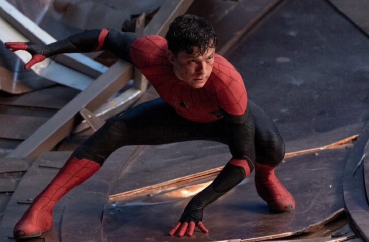 Tom Holland crouching in Spider-Man: No Way Home