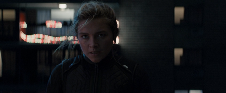Florence Pugh returns as Yelena Belova to take revenge against Clint for Natasha's death in a still from the Disney+ series "Hawkeye."