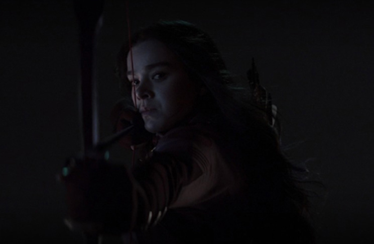 Kate Bishop (Hailee Steinfeld) readies her bow to help Clint Barton in a still from the Disney+ series 
