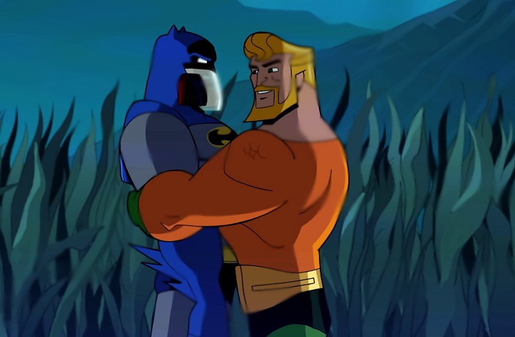 Aquaman hugging Batman on Batman: The Brave and the Bold