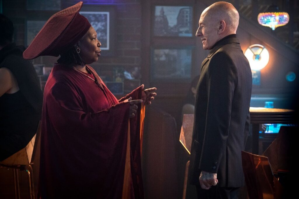 Star Trek: Picard Season 2 - Patrick Stewart and Whoopi Goldberg as Picard and Guinan facing each other.